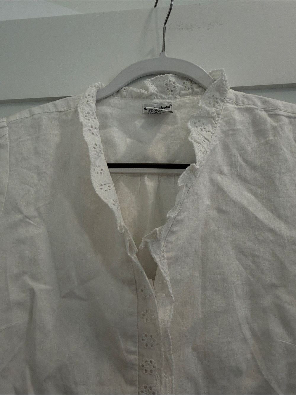 Richard Malcolm 100% Linen White Eyelet Trim Short Sleeve Blouse Women’s Large - Picture 3 of 4